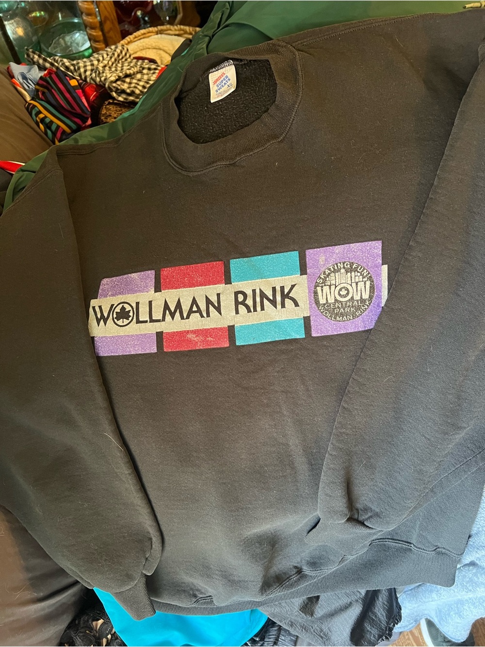 Vintage Jerzees Black Wollman Rink Crewneck with Purple Red Teal Graphic